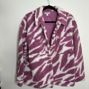 Bar III Purple and White Teddy Jacket